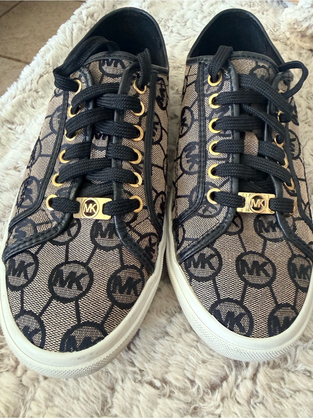 Michael Kors "Boerum" Jacquard Monogram Blk,Beige ,gold MK Logo Low-Tops W9